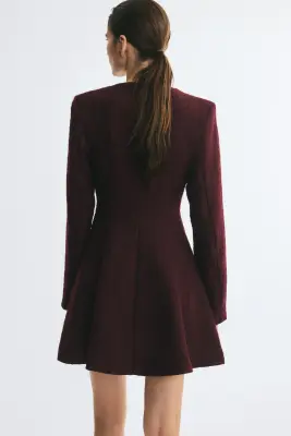 Robe à boutons en tissu bouclette - Bordeaux — photo 3