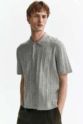 Chemise Regular Fit en maille torsadée - Gris — photo 2