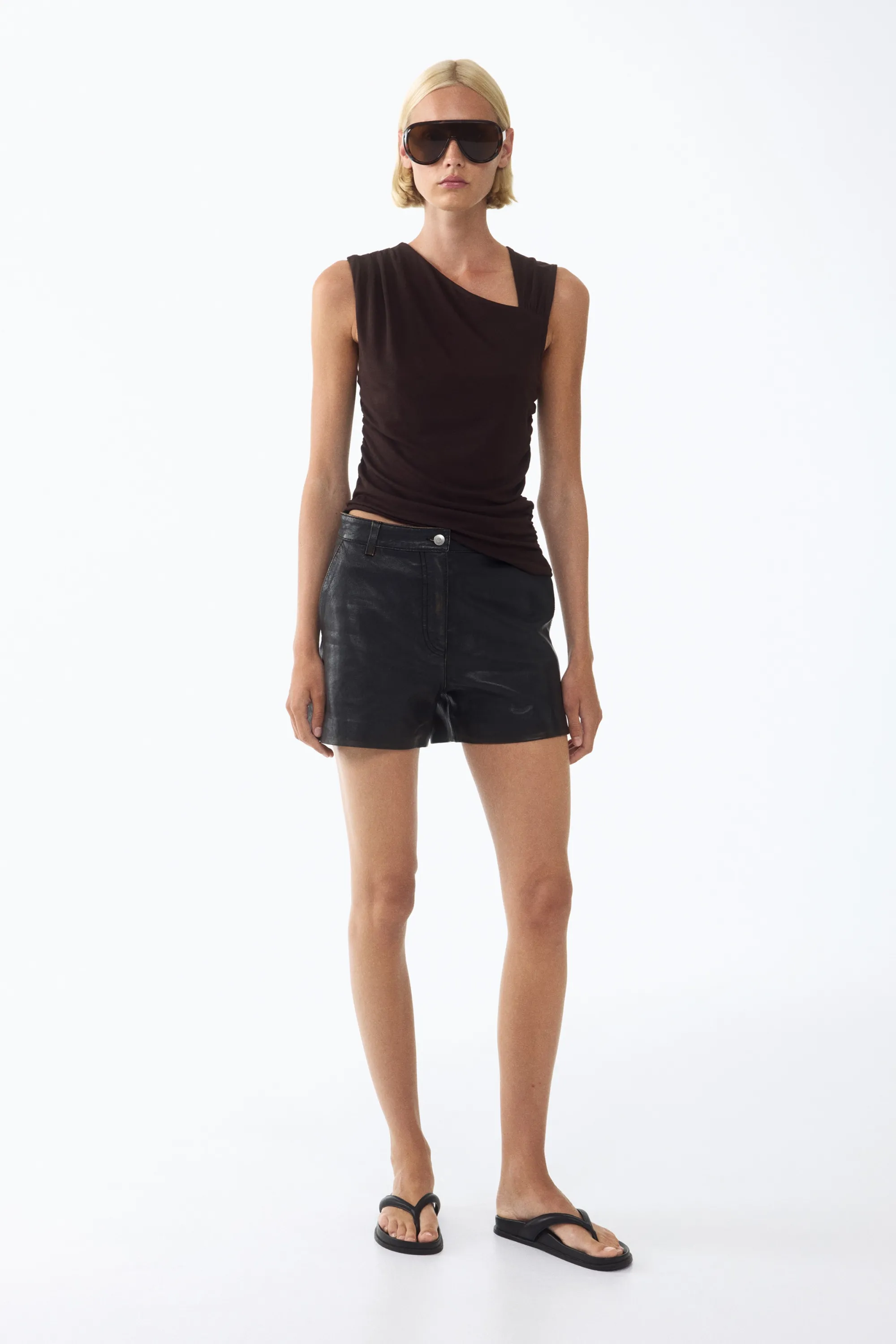 Top asymétrique à effet drapé - Marron foncé