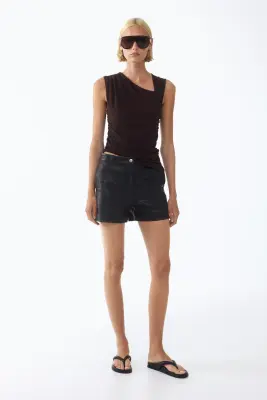 Top asymétrique à effet drapé - Marron foncé — photo 1
