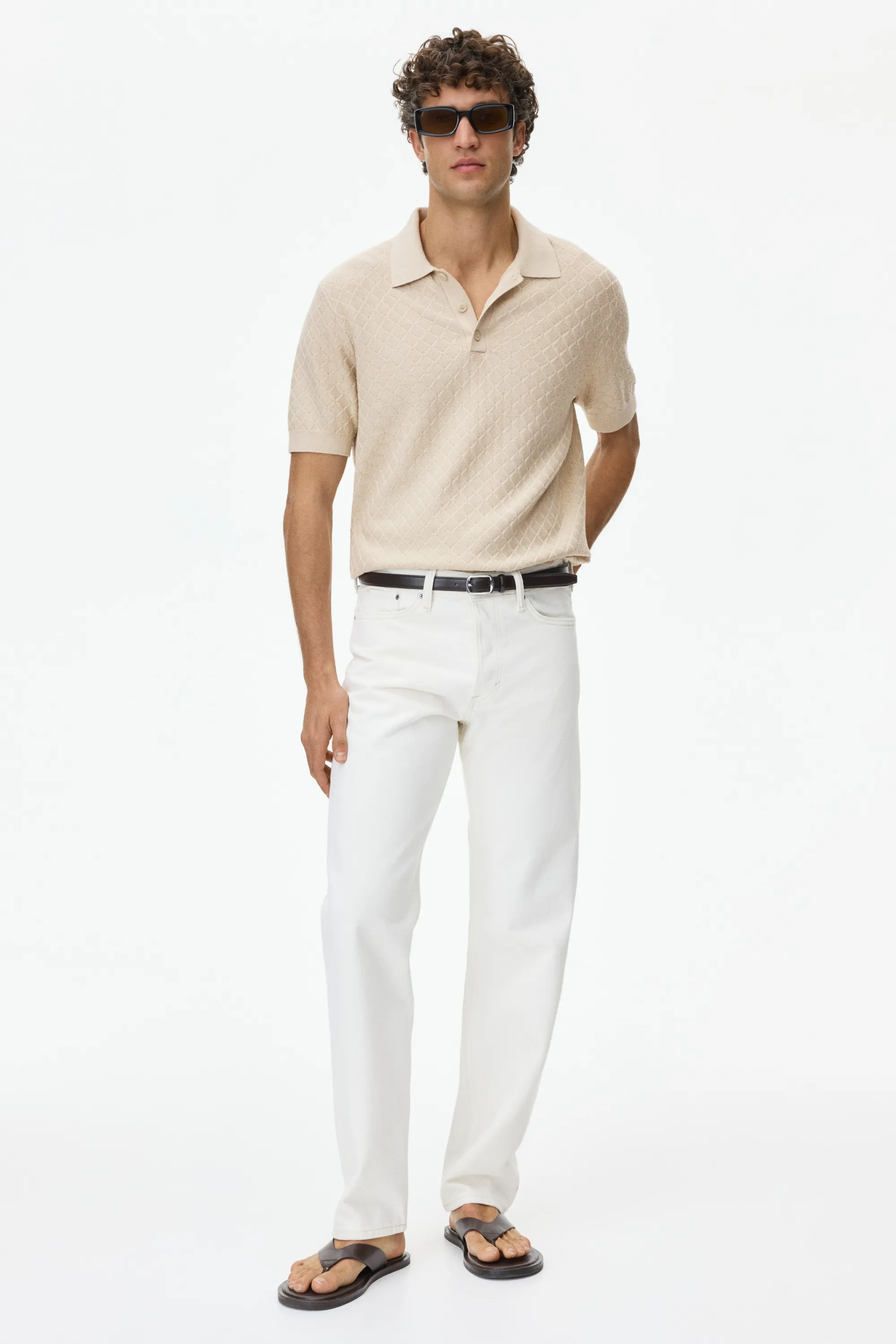 Polo Slim Fit en maille texturée - Beige clair