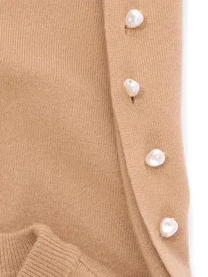 Robe longue en laine mérinos camel à perles crème Prix boutique 1200€ Taille XS à S — photo 3