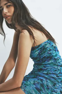 Robe bandeau à effet drapé - Turquoise/fleuri — photo 2