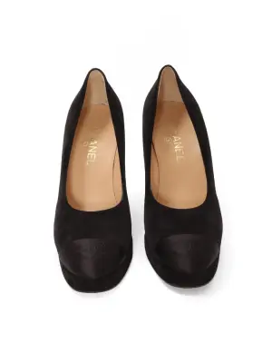 Escarpins à plateforme bout rond en suede et satin noir Prix boutique 1100€ Taille 42 — photo 5