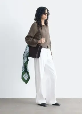 Cardigan décontracté en laine et coton - Taupe — photo 4