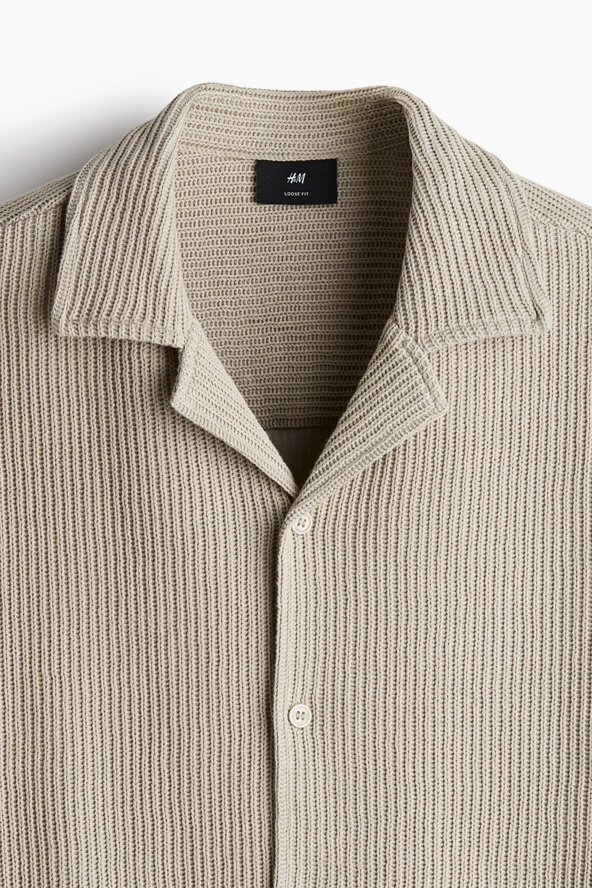 Chemise côtelée Loose Fit avec col cubain - Beige