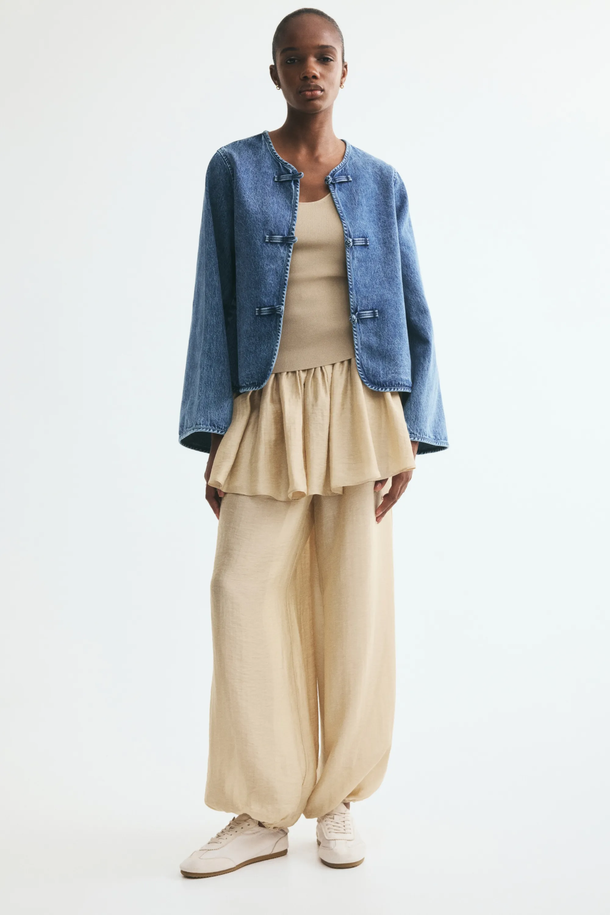 Veste en denim avec boutons noués - Bleu denim