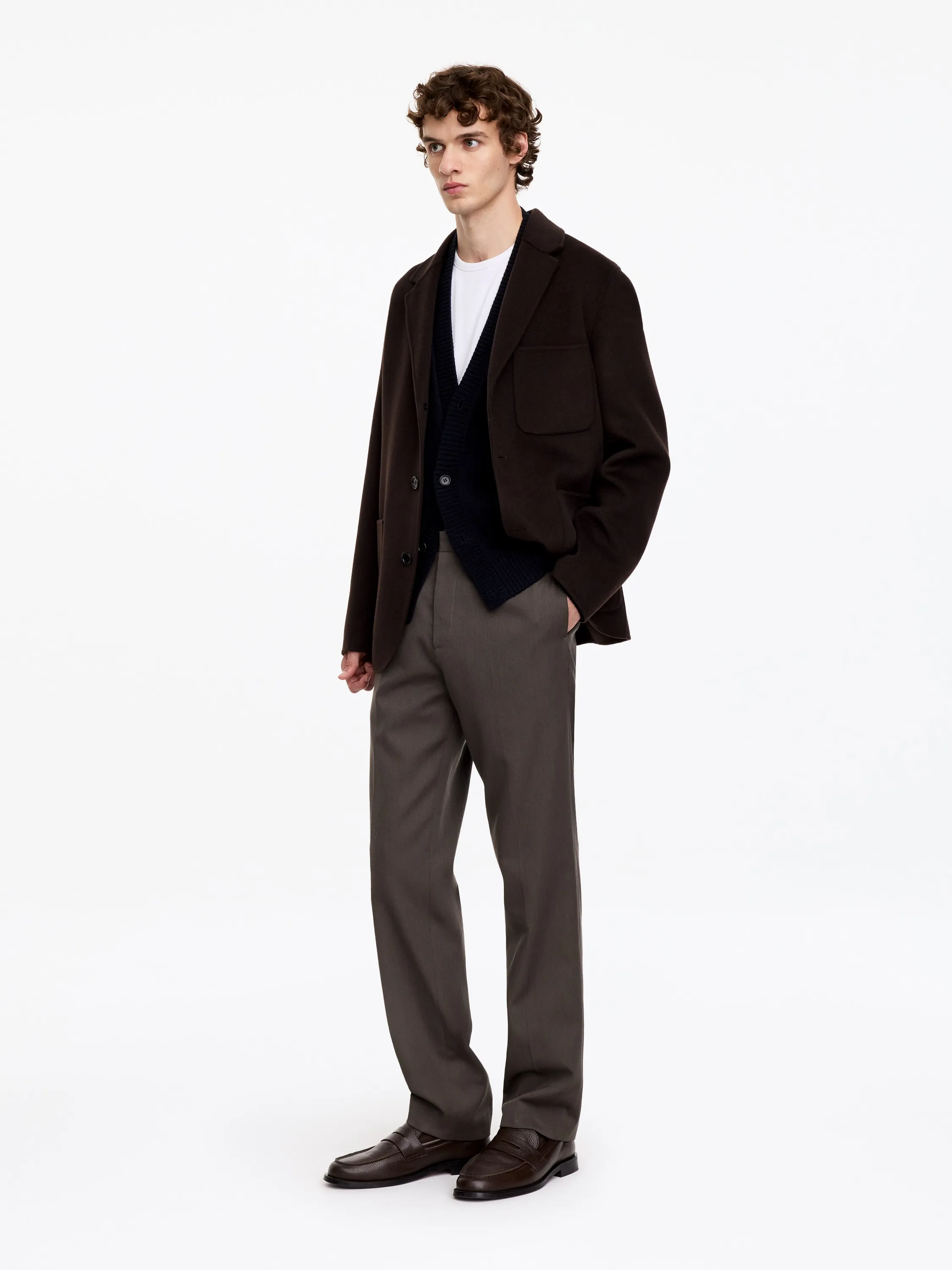 Pantalon en laine et coton - Taupe foncé