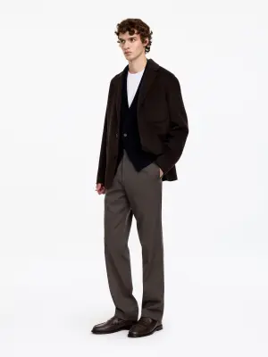 Pantalon en laine et coton - Taupe foncé — photo 1