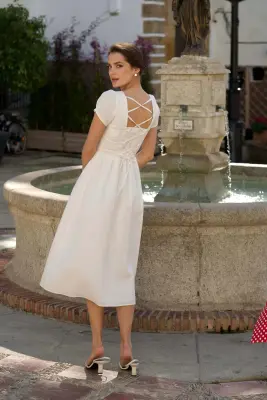 Estelle Button Down Linen Dress - White — photo 3