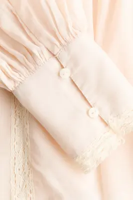 Blouse brodée avec dentelle - Rose poudré — photo 4