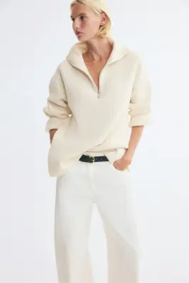 Pull long à col zippé - Beige clair — photo 2