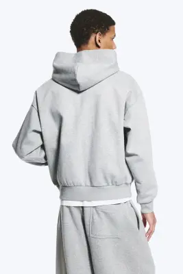 Sweat à capuche zippé ample - Gris chiné — photo 3