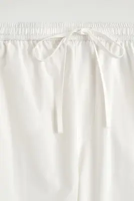 PANTALON DROIT EN COTON À CORDON DE SERRAGE - BLANC — photo 3