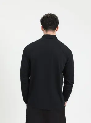 Polo Sweatshirt in Black Cotton & Elastane — photo 4