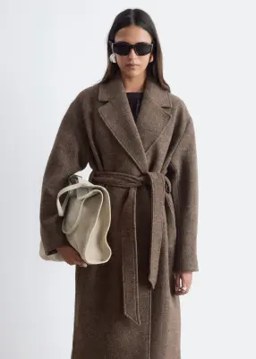 Manteau volumineux en laine avec ceinture - Taupe chiné foncé — photo 3