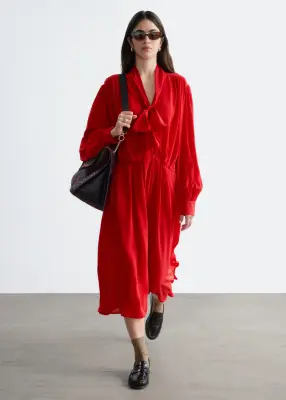 Robe midi avec liens à l’encolure - Rouge — photo 2