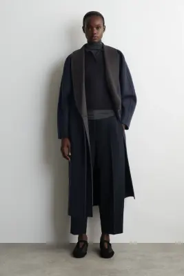 PANTALON BARREL EN LAINE MÉLANGÉE - BLEU MARINE — photo 2