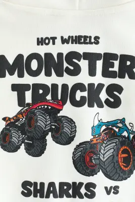 Hoodie à l'intérieur brossé avec motif imprimé - Ivoire/Hot Wheels — photo 2