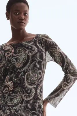 Robe en mesh à effet drapé - Marron foncé/motif cachemire — photo 1