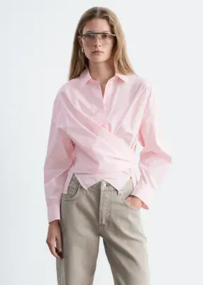 Chemise en coton à taille ceinturée - Rose clair — photo 2