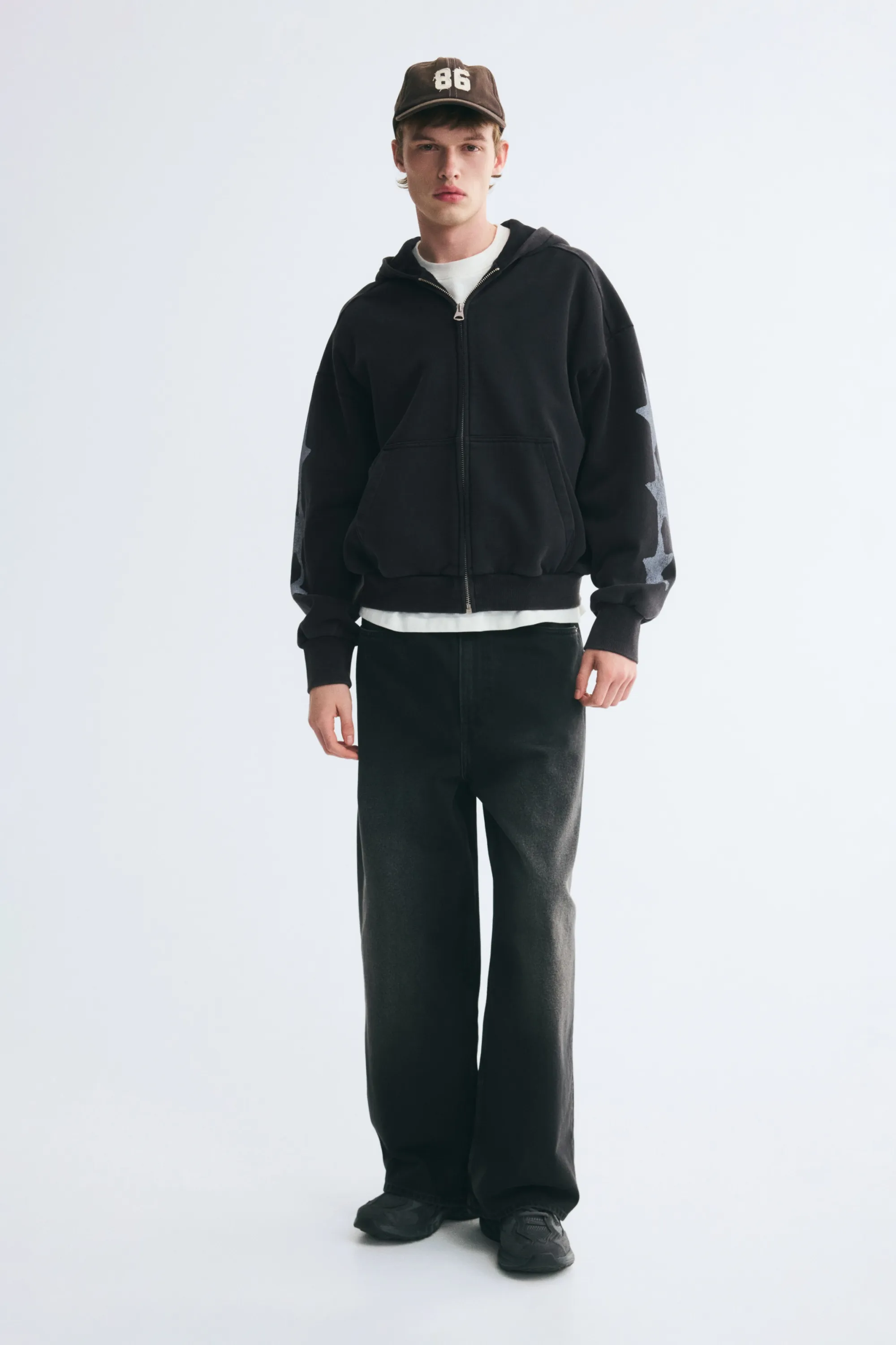 Veste imprimée Oversized Fit avec capuche et zip - Noir délavé/K.O