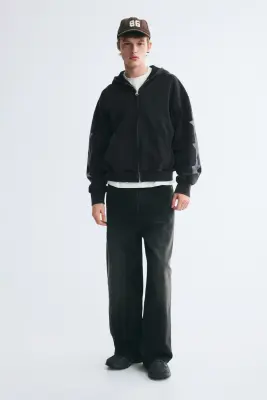 Veste imprimée Oversized Fit avec capuche et zip - Noir délavé/K.O — photo 1