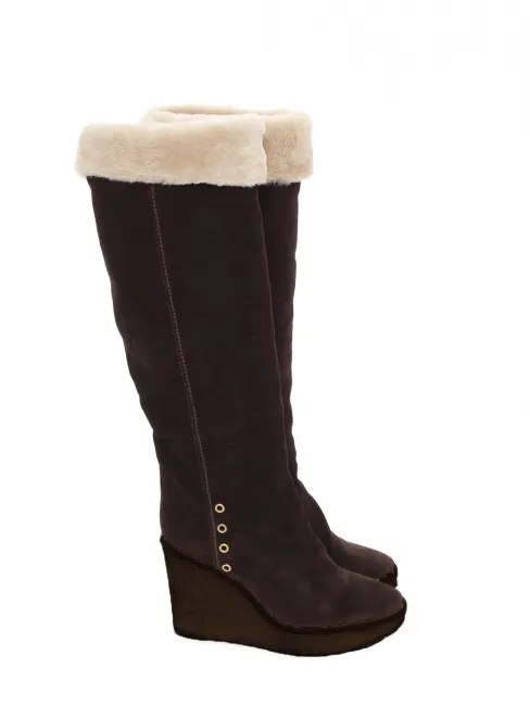 Bottes compensé en cuir, suede marron et fourrure beige Prix boutique 1300€ Taille 39
