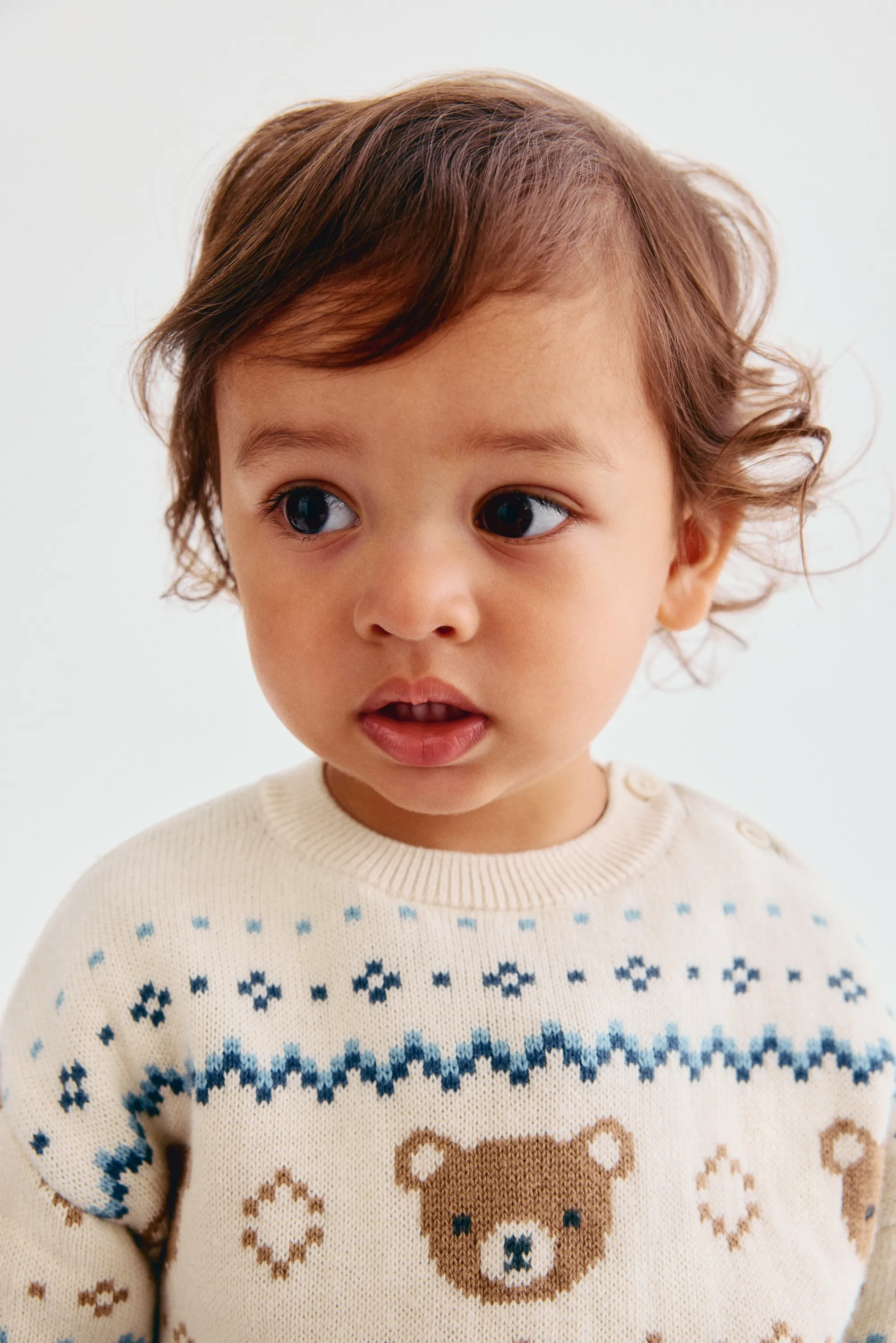 Pull en maille de coton jacquard - Beige clair/motif
