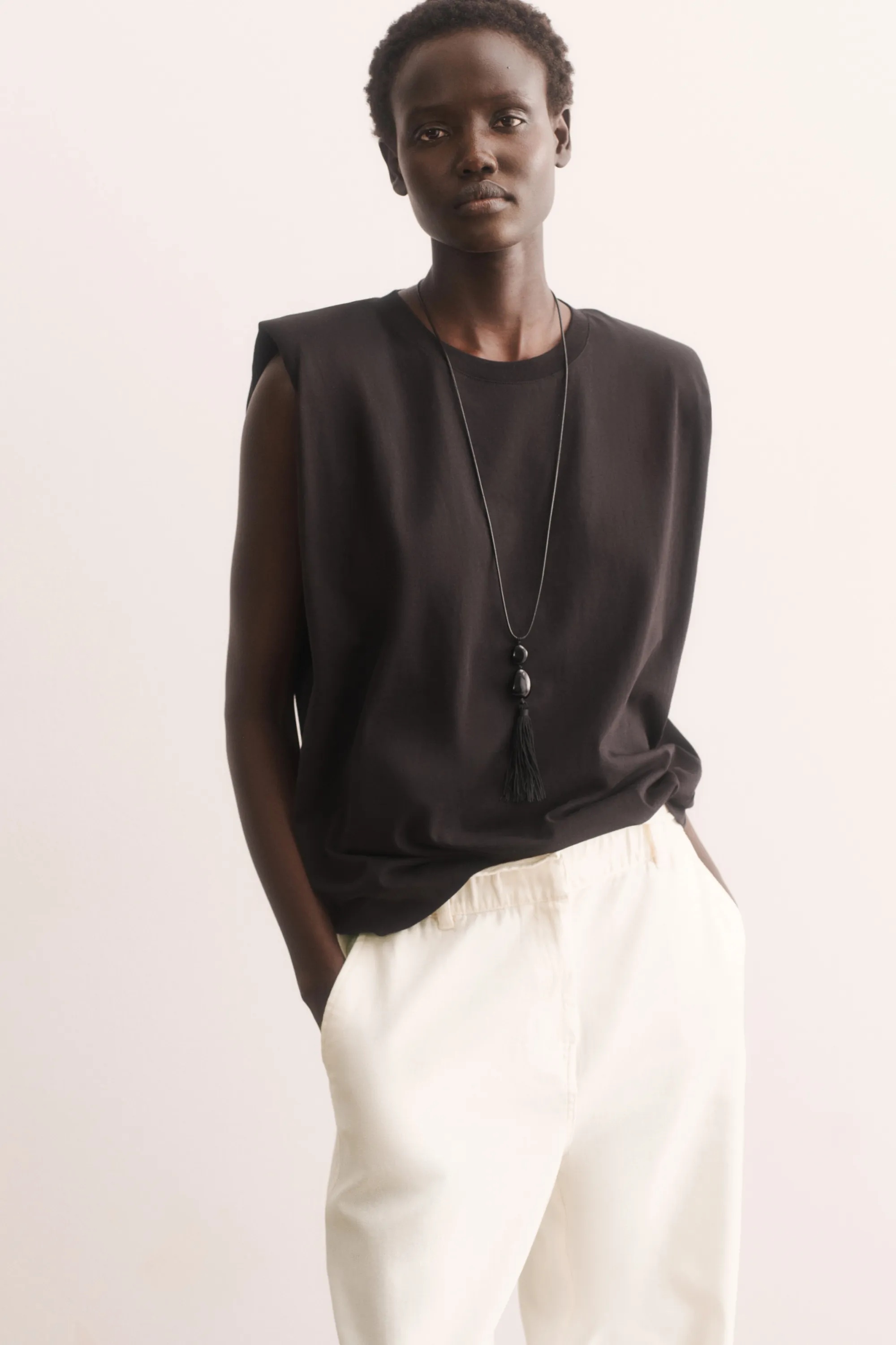Pantalon barrel avec ceinture - Crème