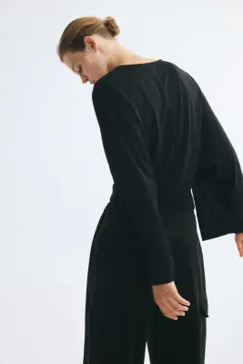 Top en jersey avec manches chauve-souris - Noir — photo 3
