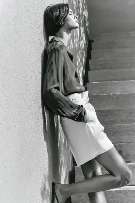 Short en viscose mélangée avec ceinture - Crème — photo 3