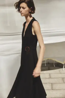 Robe portefeuille en lin mélangé - Noir — photo 1