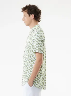 Chemise Verte Manches Courtes en Lin / Elasthanne — photo 2