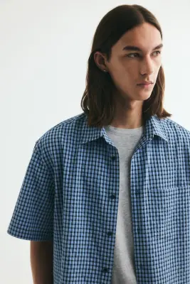 Chemise Relaxed Fit à manches courtes - Bleu clair/carreaux — photo 2