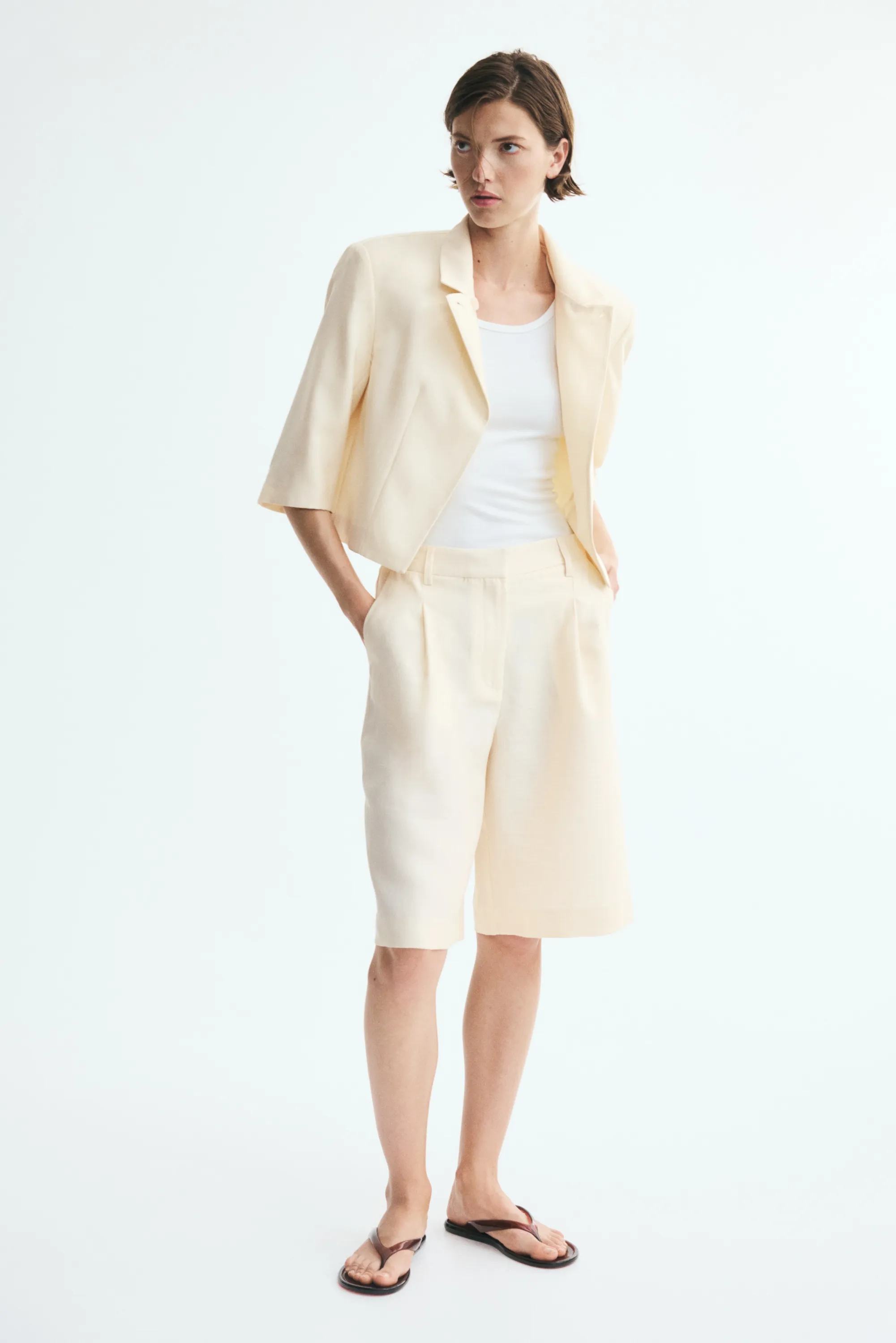 Short Bermuda en lyocell mélangé - Crème