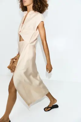 Robe chemise découpée - Beige clair — photo 3