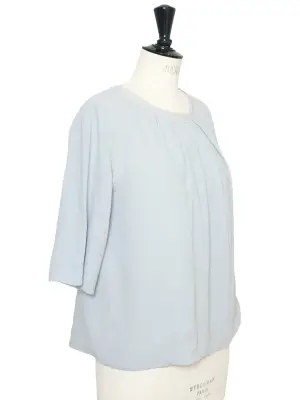 T-shirt manches courtes col rond en laine bleu clair Prix boutique 1000€ Taille 36/38 — photo 4
