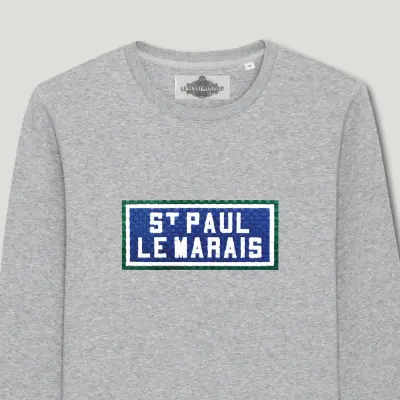 SWEAT SHIRT COTON BIO BRODÉ - SAINT PAUL LE MARAIS - GRIS — photo 2