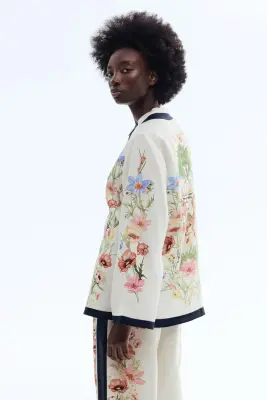 Chemise imprimée en lyocell avec col cubain - Crème/fleuri — photo 3