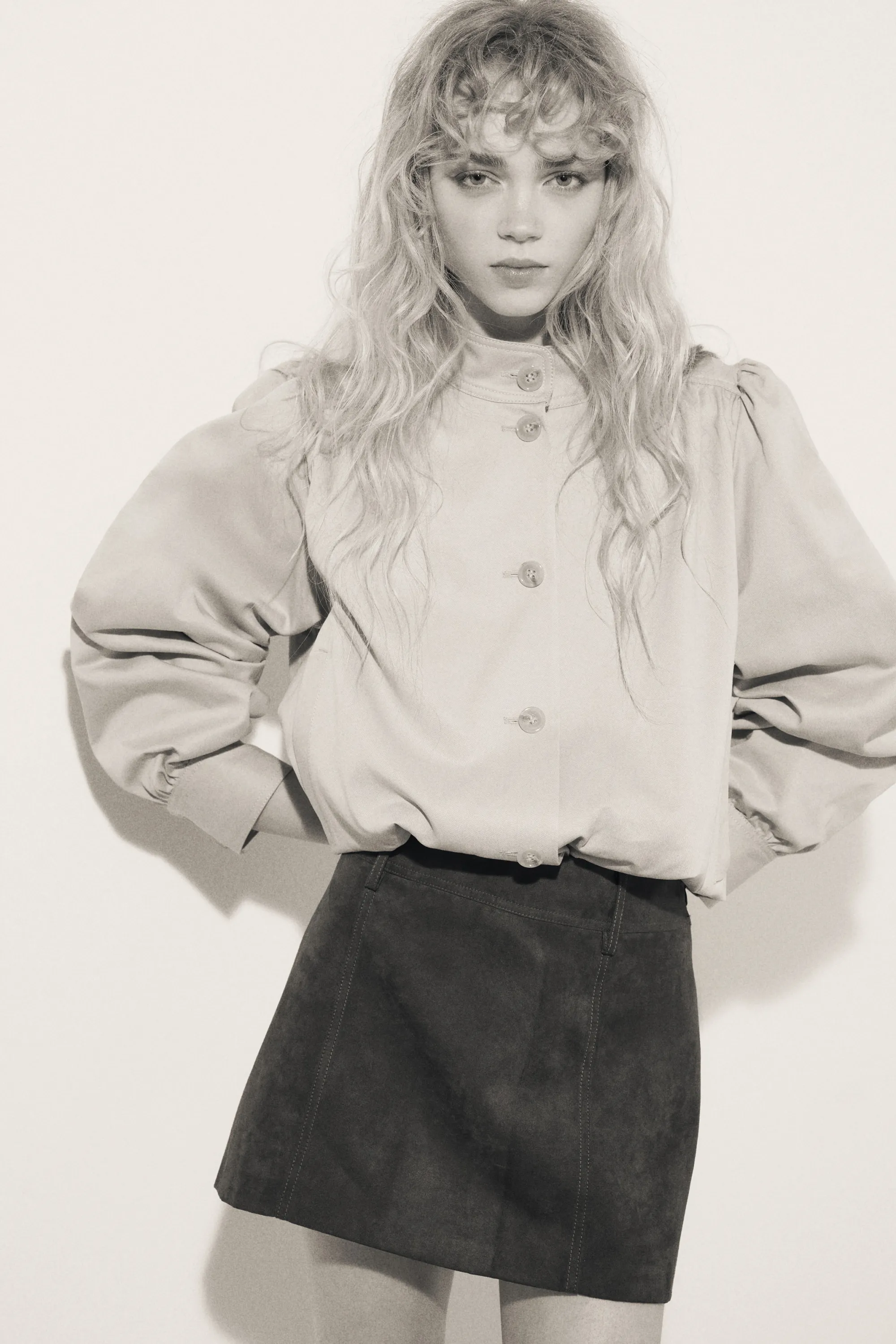 Veste à manches bouffantes en twill - Beige