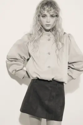 Veste à manches bouffantes en twill - Beige — photo 1
