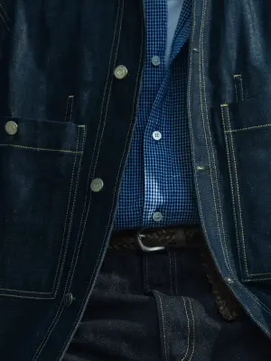 Chemise décontractée en coton et lin - Bleu/Carreaux — photo 4