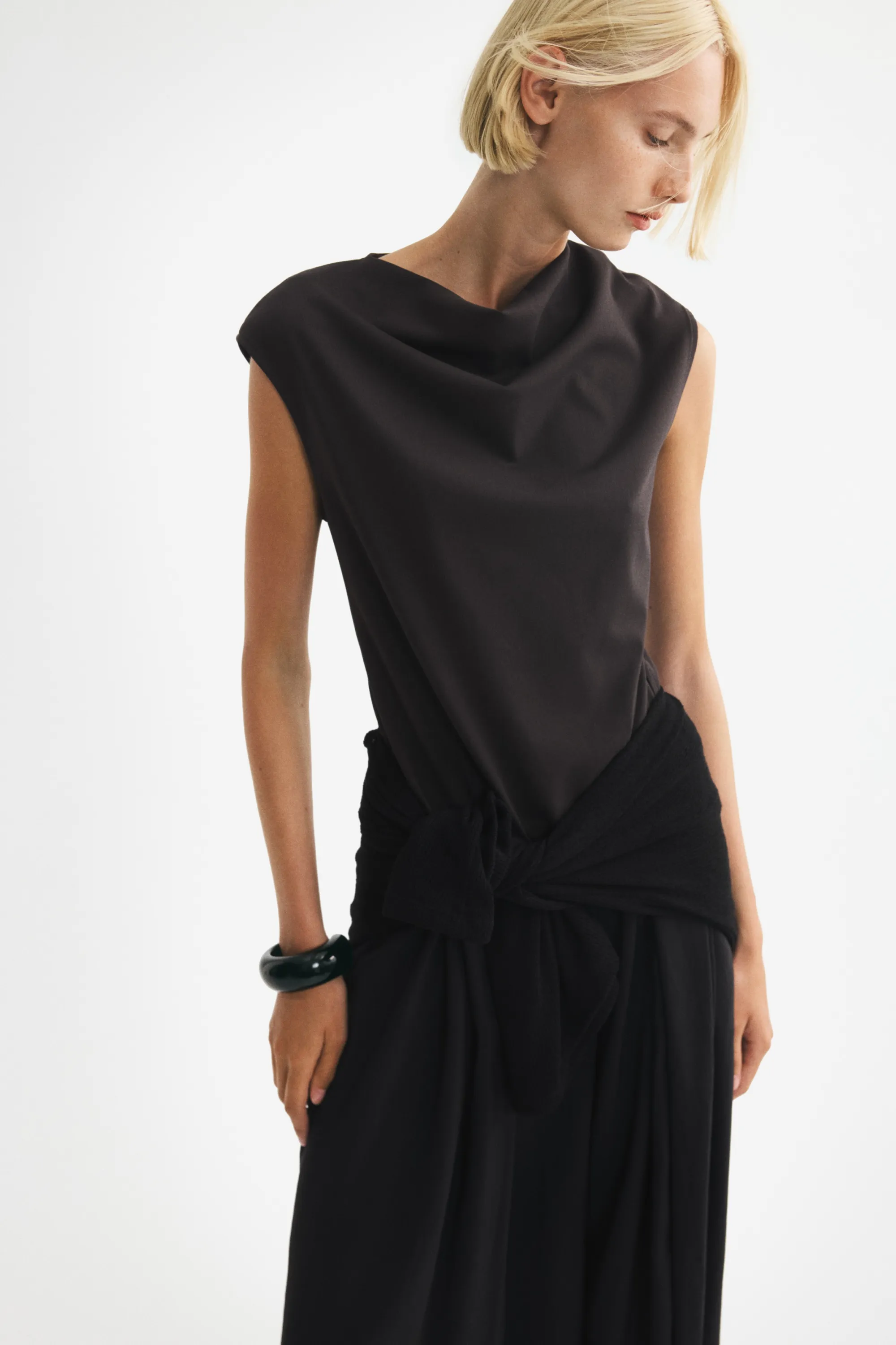 Top en jersey avec encolure bénitier - Marron foncé