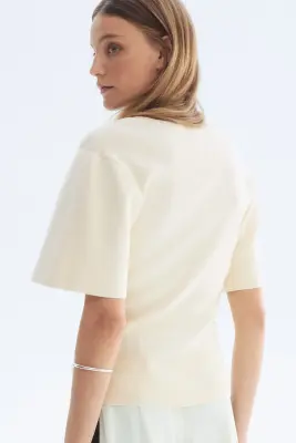 T-shirt en maille fine - Crème — photo 3