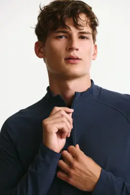 T-shirt de sport à col zippé Muscle Fit DryMove™ - Bleu foncé — photo 2