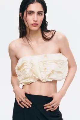 Crop top bandeau volanté - Crème — photo 1