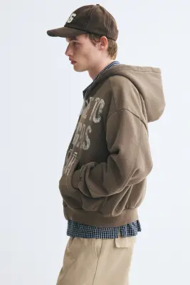 Veste imprimée Oversized Fit avec capuche et zip - Taupe/Las Vegas — photo 4
