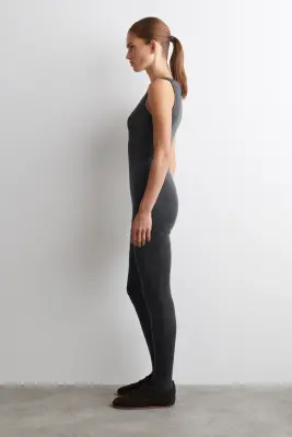 ROBE COURTE SANS COUTURE EN LAINE MÉRINOS - GRIS ANTHRACITE CHINÉ — photo 3