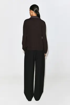 CARDIGAN EN LAINE MÉRINOS À FINITION CHEMISE - BRUN — photo 4